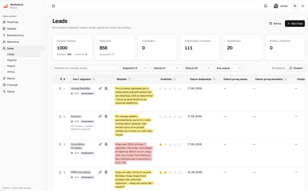 Edulius CRM application interface